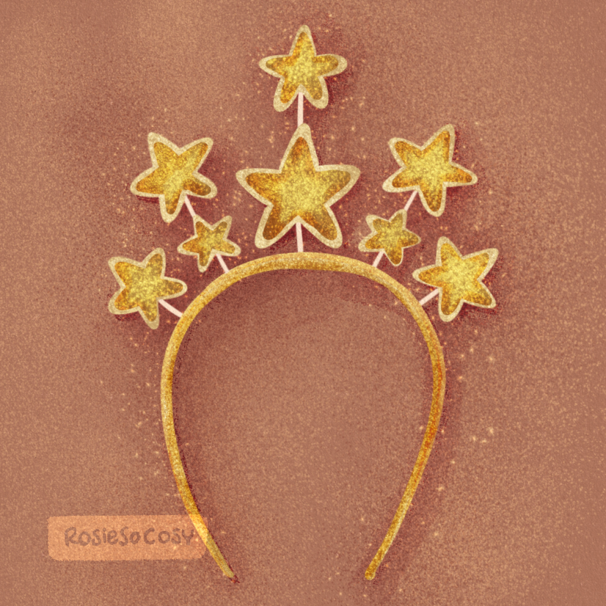 An illustration of a golden, glittery starry tiara.